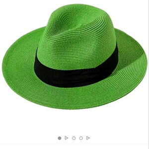 GREEN STRAW FEDORA SUN HAT